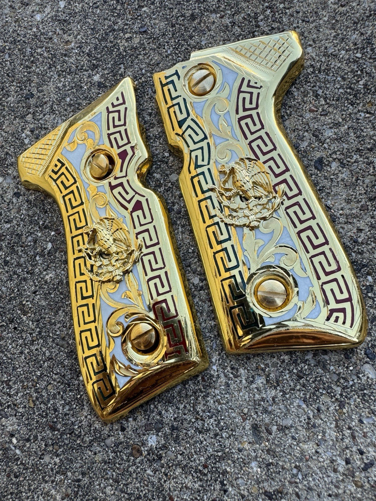 Beretta 92FS Cachas Aguila Gold Plated Pistol Custom Grips & Gold Screws