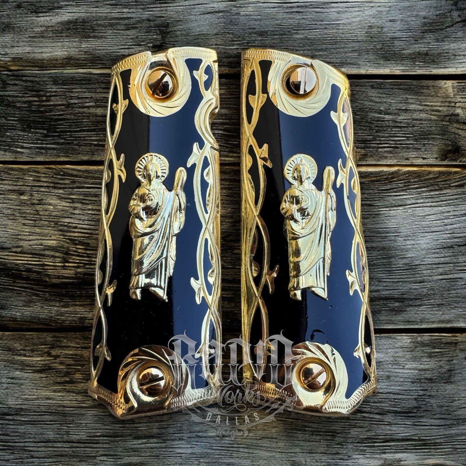 1911 45 38 Super San Judas Full Size Gold Gun Pistol Grip Cachas & 24K Screws