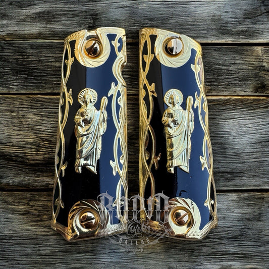 1911 45 38 Super San Judas Full Size Gold Gun Pistol Grip Cachas & 24K Screws