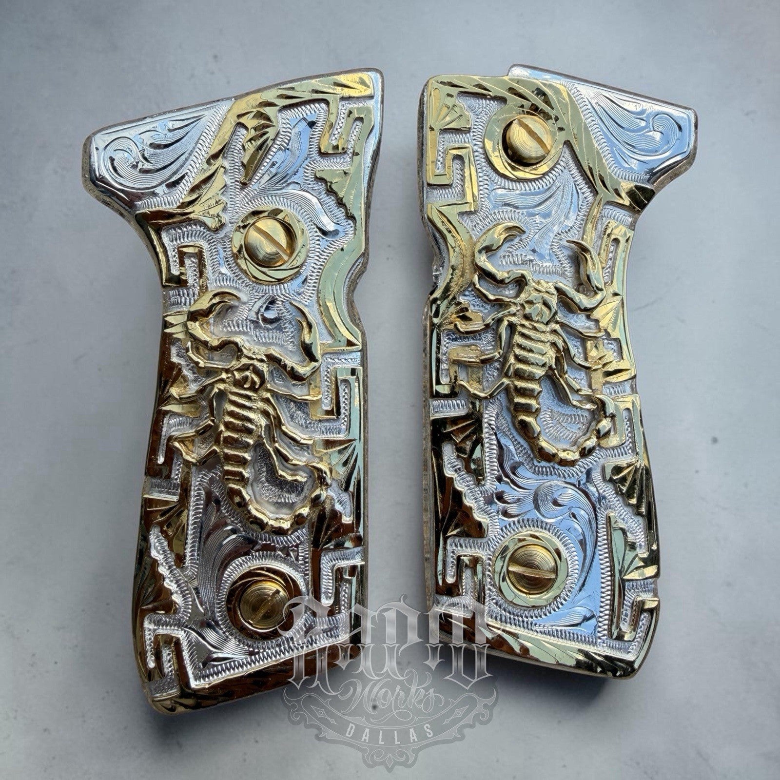 Beretta 92FS Cachas Scorpion Gold Plated Pistol Custom Grips & Gold Screws