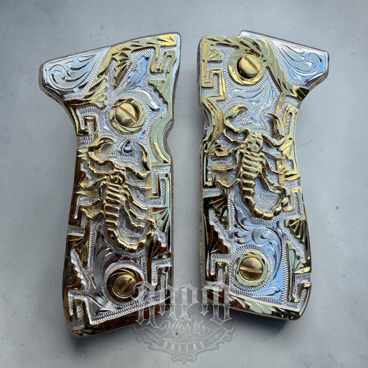 Beretta 92FS Cachas Scorpion Gold Plated Pistol Custom Grips & Gold Screws