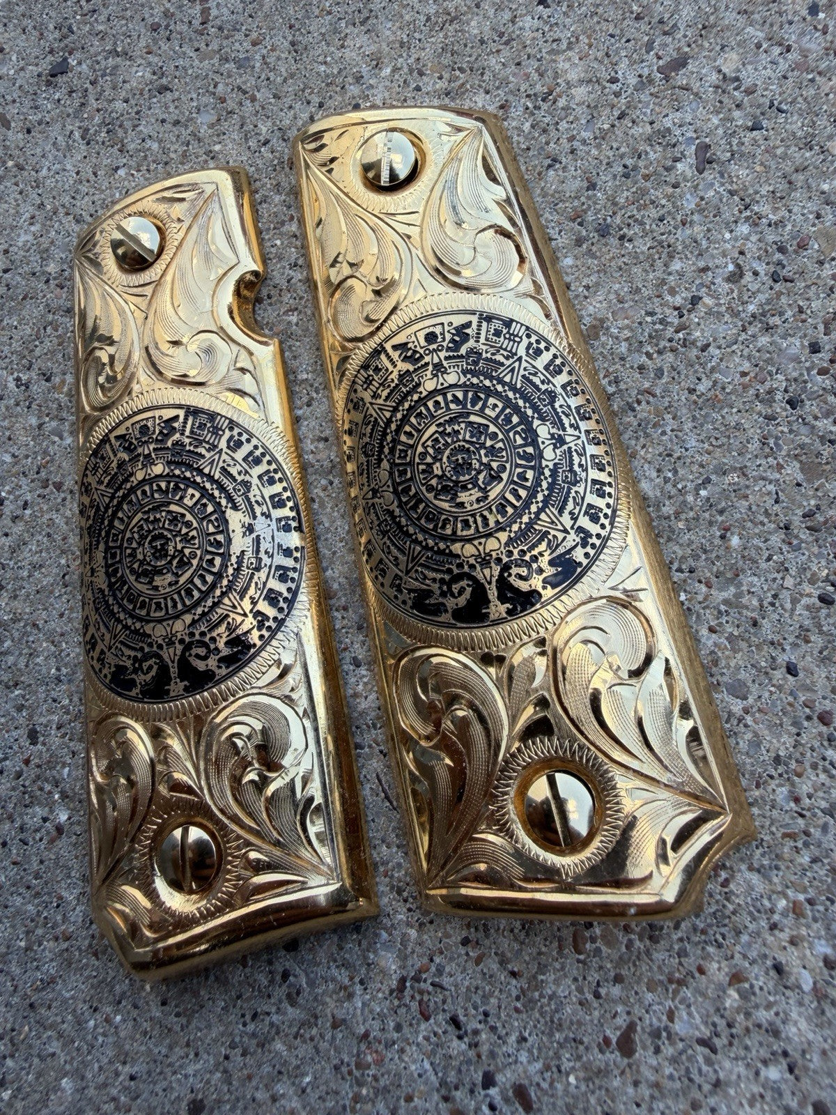1911 45 38 Super Full Size Aztec Gold Gun Pistol Grip Cachas & 24K Screws