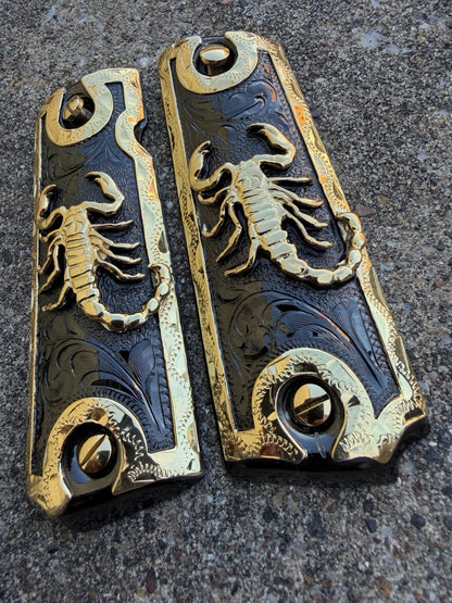 1911 45 38 Super Full Size Scorpion Gold Gun Pistol Grip Cachas & 24K Screws