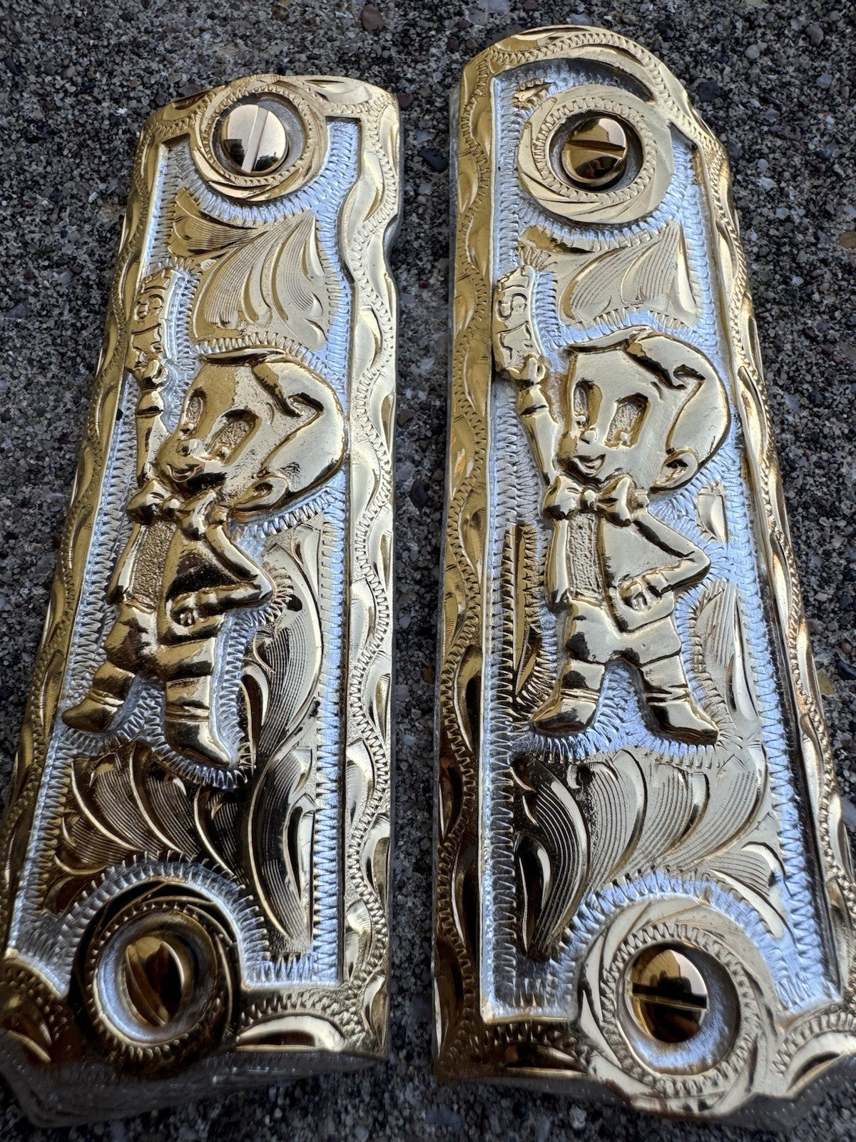 1911 45 38 Super Full Size Richie Rich Gold Gun Pistol Grip Cachas & 24K Screws