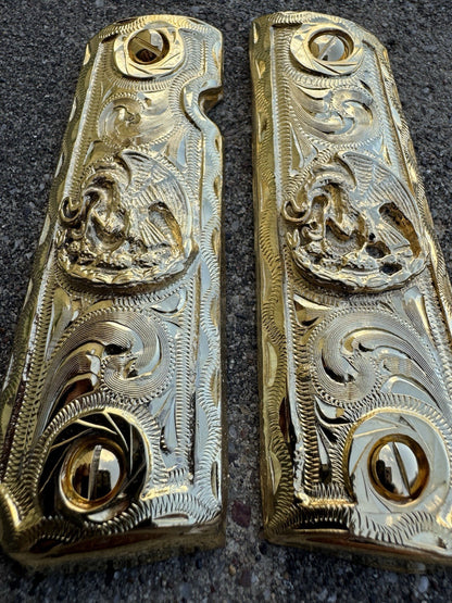 1911 45 38 Super Full Size Aguila Gold Gun Pistol Grips Cachas & 24K Screws