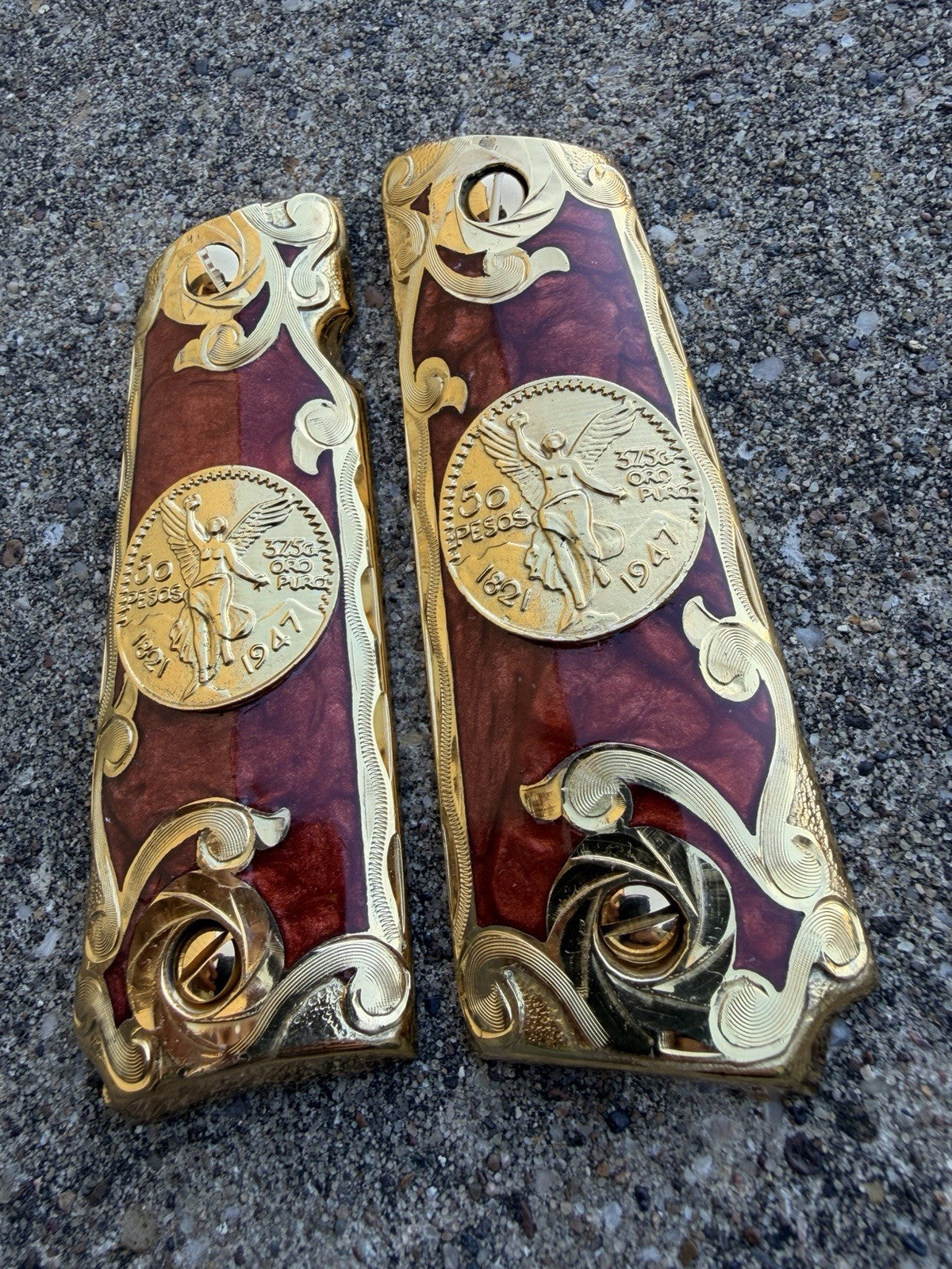 1911 45 38 Super Full Size Centenario Gold Gun Pistol Grip Cachas & 24K Screws