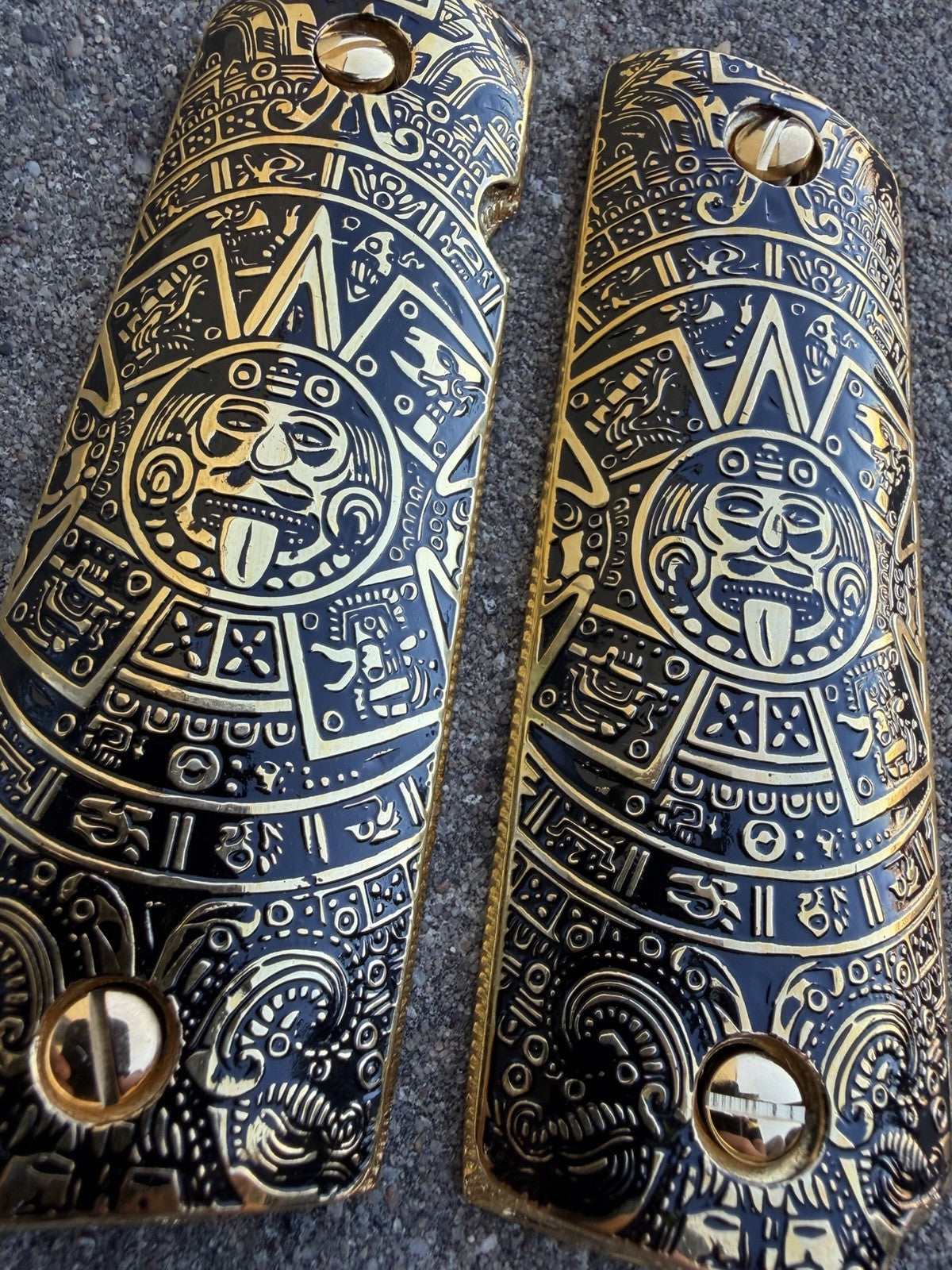 1911 45 38 Super Full Size Azteca Gold Gun Pistol Grip Cachas & 24K Screws