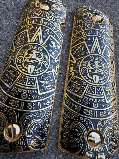 1911 45 38 Super Full Size Azteca Gold Gun Pistol Grip Cachas & 24K Screws
