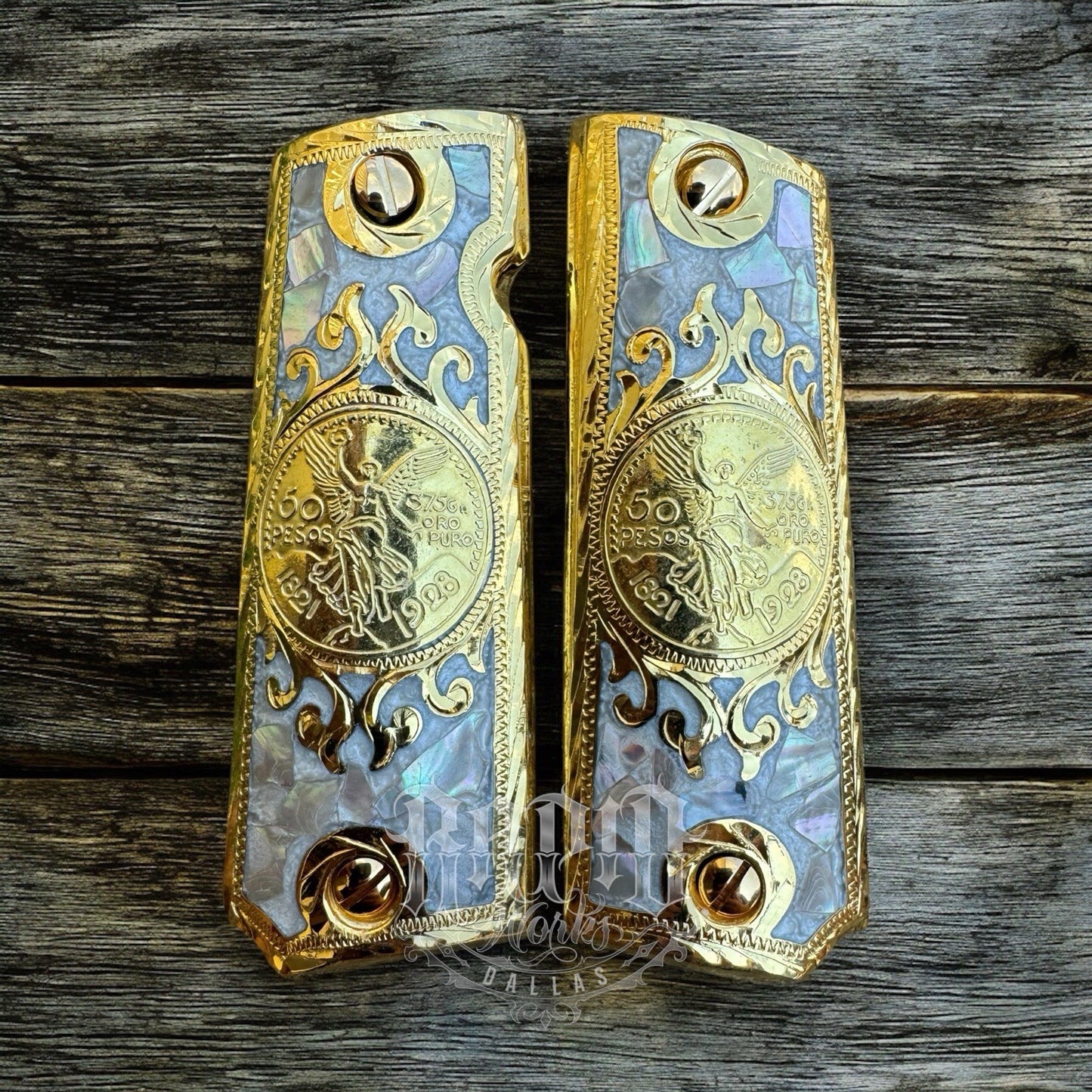 1911 45 38 Super Centenario Full Size Gold Gun Pistol Grip Cachas & 24K Screws
