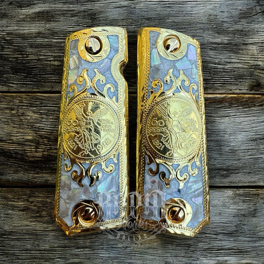 1911 45 38 Super Centenario Full Size Gold Gun Pistol Grip Cachas & 24K Screws