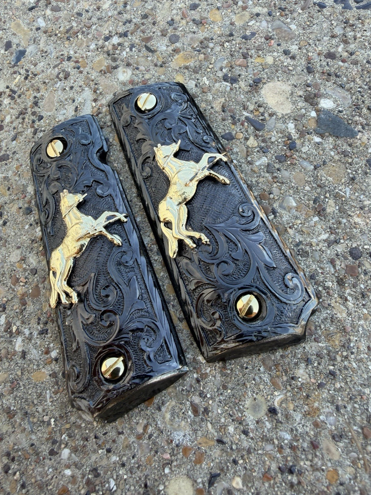1911 45 38 Super Full Size Horse Gold Gun Pistol Grip Cachas & 24K Screws