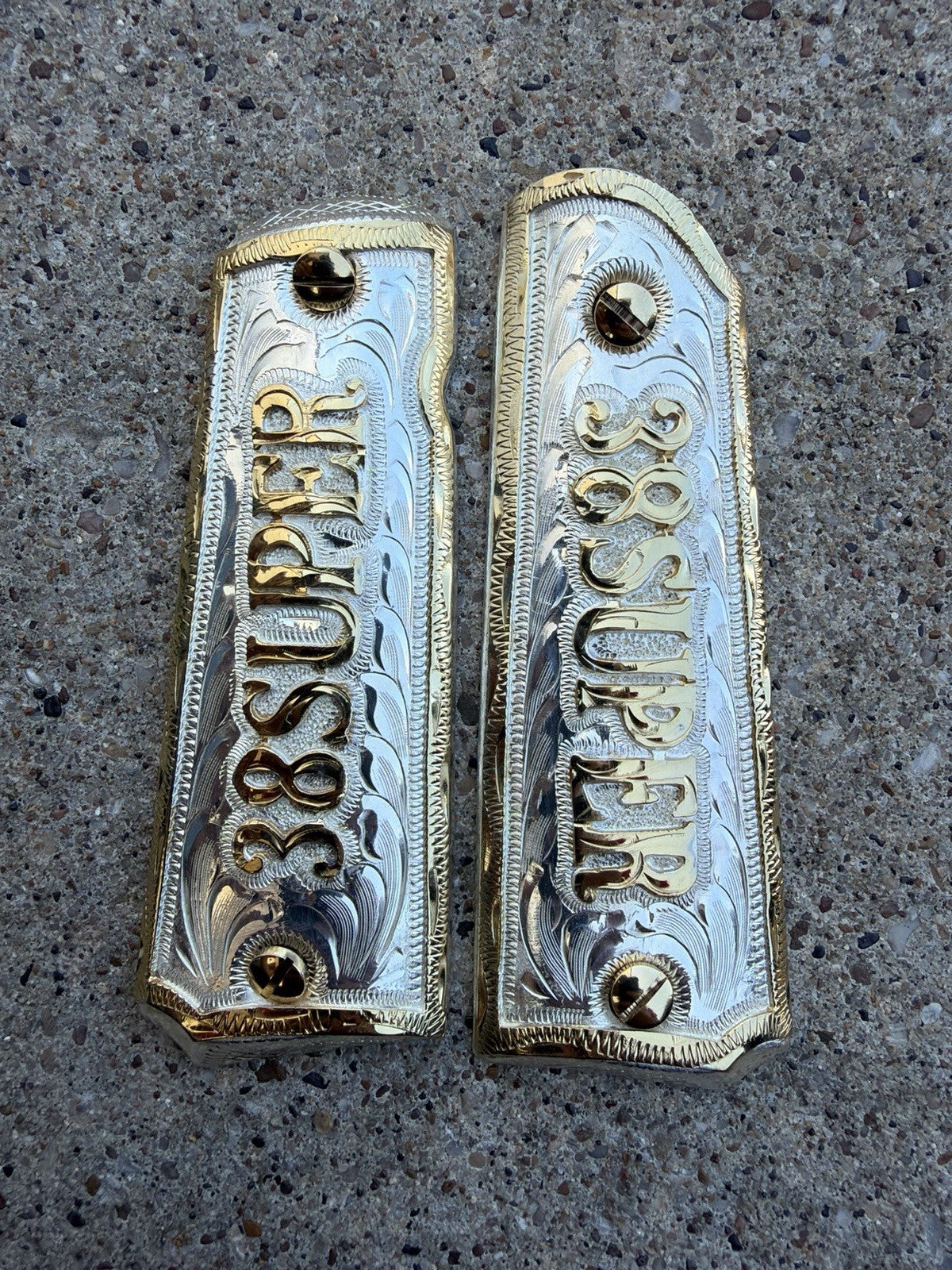 1911 45 38 Super Full Size Gold Gun Pistol Grip Cachas Chapeado & 24K Screws