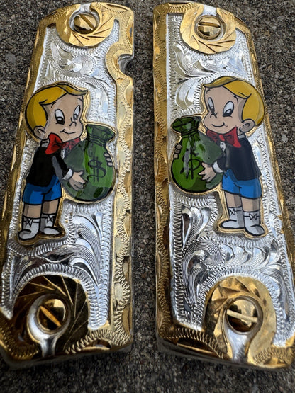 1911 45 38 Super Full Size Richie Rich Gold Gun Pistol Grip Cachas & 24K Screws