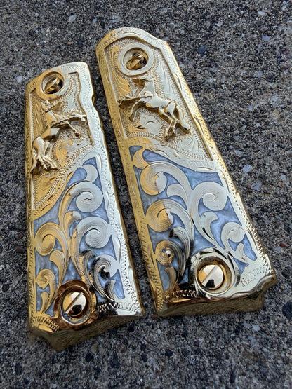 1911 45 38 Super Full Size Horse Gold Gun Pistol Grip Cachas & 24K Screws