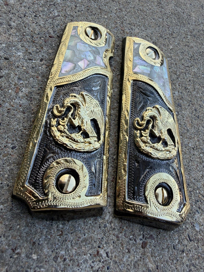 1911 45 38 Super Full Size Aguila Gold Gun Pistol Grip Cachas & 24K Screws