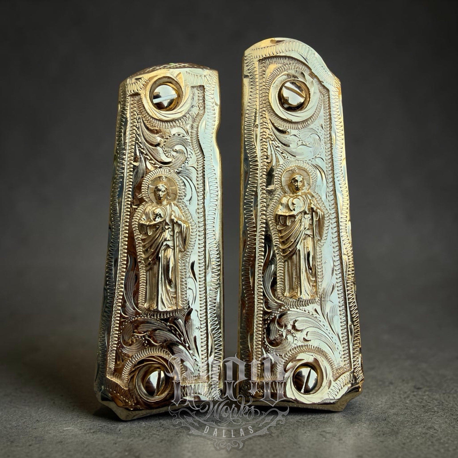 1911 45 38 Super Full Size San Judas Gold Gun Pistol Grip Cachas & 24K Screws