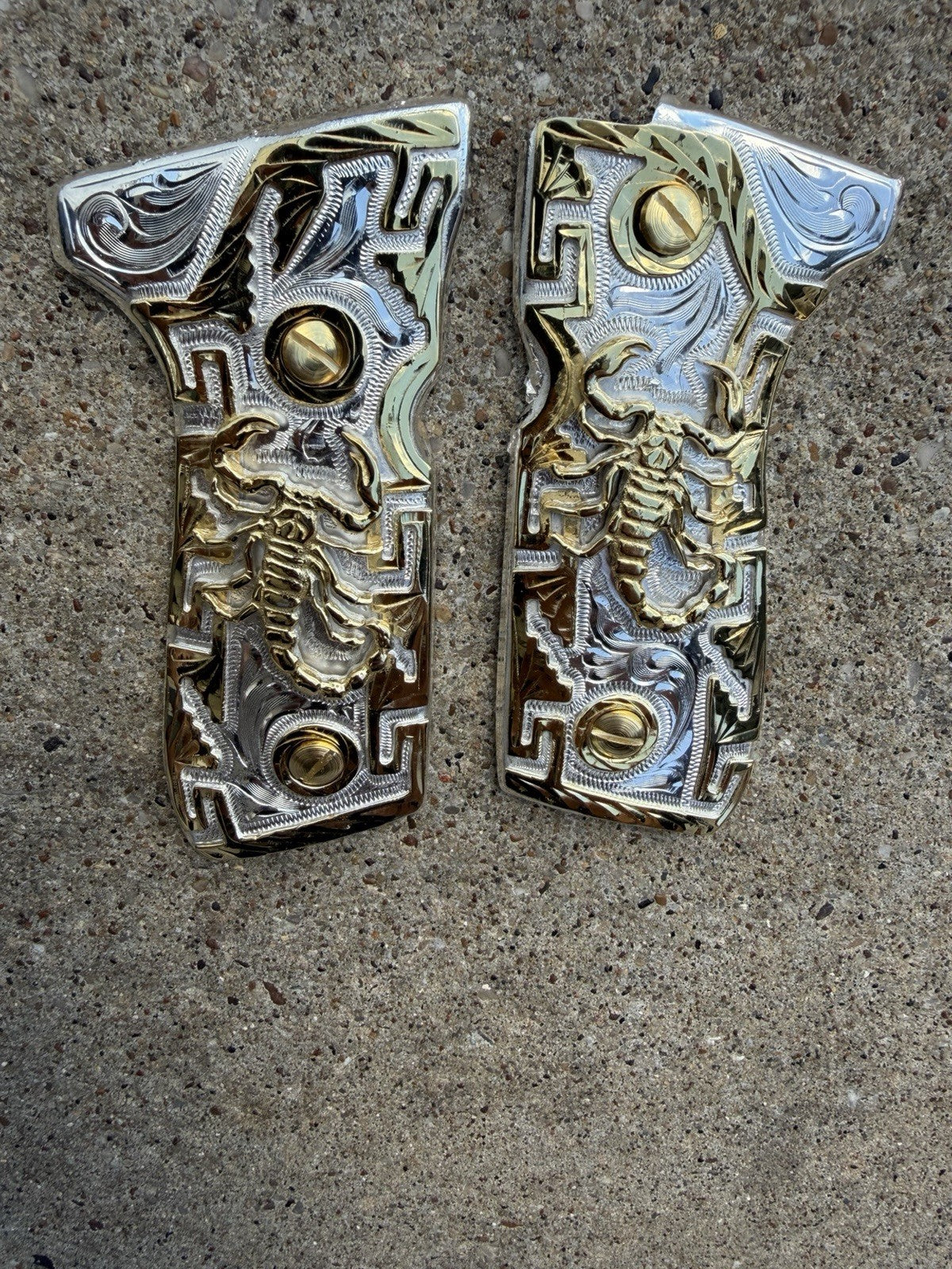 Beretta 92FS Cachas Scorpion Gold Plated Pistol Custom Grips & Gold Screws