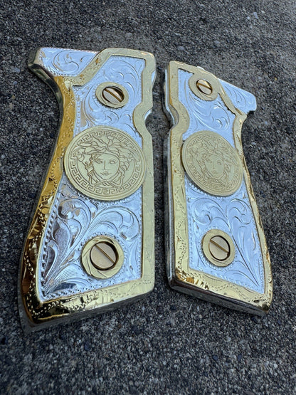 Beretta 92FS Cachas VersaceGold Plated Pistol Custom Grips & Gold Screws