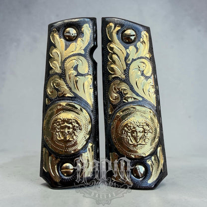 1911 45 38 Super Full Size Versace Gold Gun Pistol Grip Cachas & 24K Screws