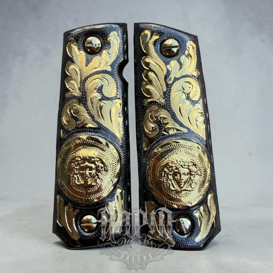 1911 45 38 Super Full Size Versace Gold Gun Pistol Grip Cachas & 24K Screws