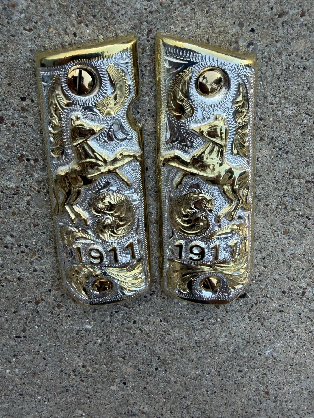 1911 45 38 Super Full Size Horse Gold Gun Pistol Grip Cachas & 24K Screws
