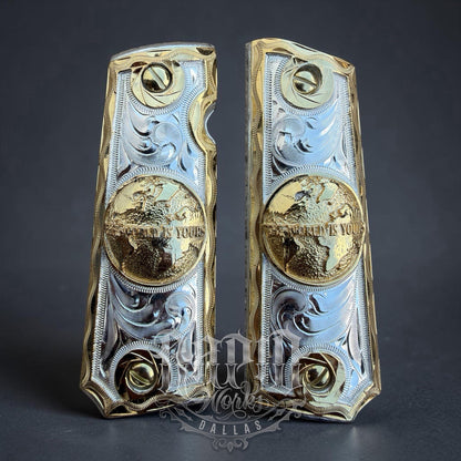 1911 45 38 Super Full Size World Is Yours Gold Gun Pistol Grip Cachas & 24KScrew