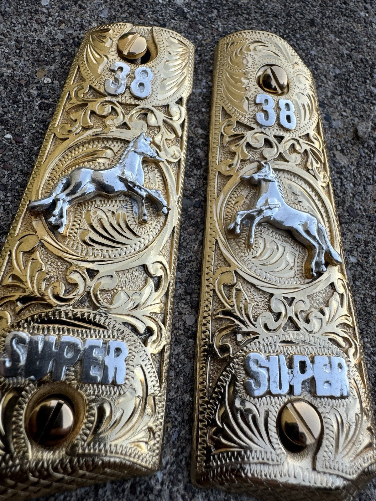 1911 45 38 Super Full Size Horse Gold Gun Pistol Grip Cachas & 24K Screws