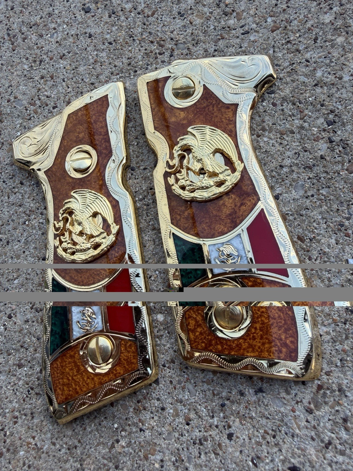 Beretta 92FS Cachas Mexican Eagle Gold Plated Pistol Custom Grips & Gold Screws
