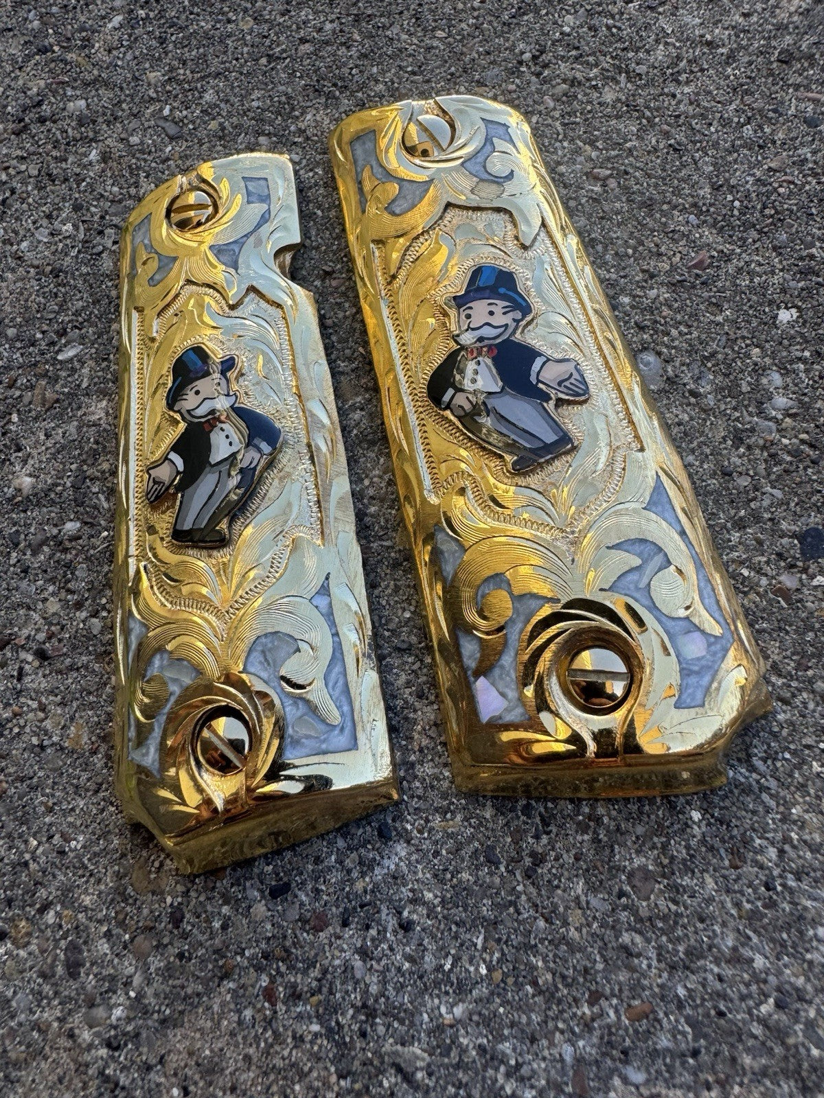 1911 45 38 Super Full Size Monopoly Gold Gun Pistol Grip Cachas & 24K Screws