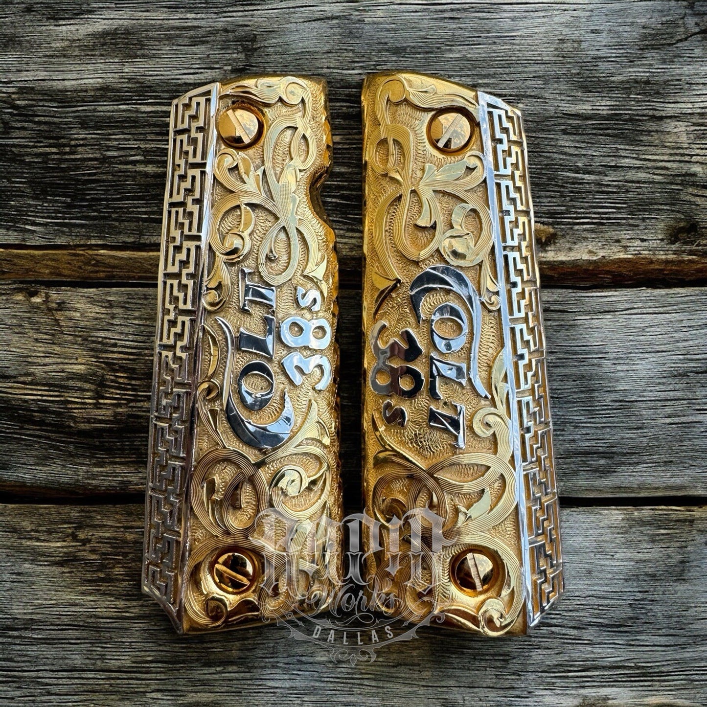 1911 45 38 Super Full Size Colt Gold Gun Pistol Grip Cachas & 24K Screws