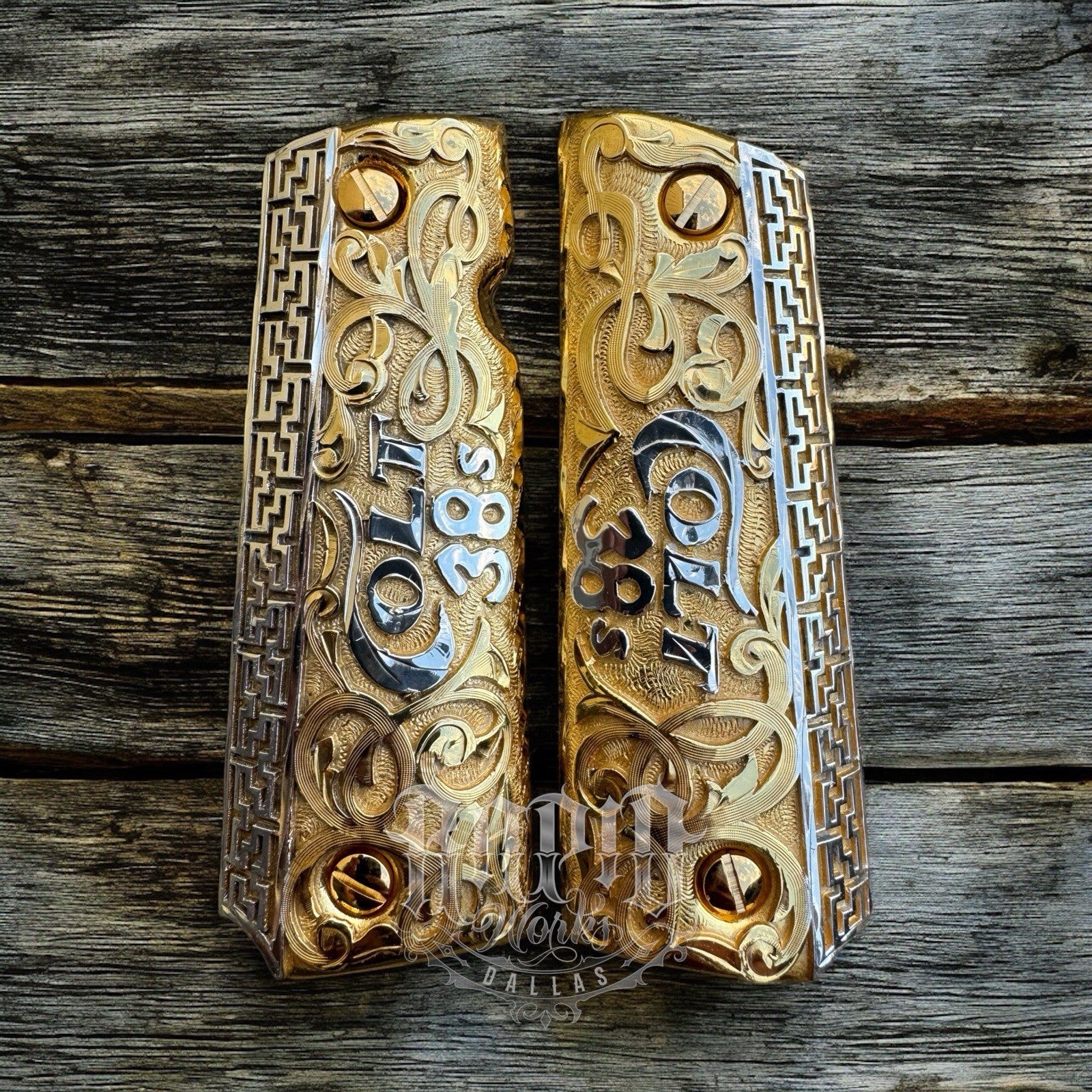 1911 45 38 Super Full Size Colt Gold Gun Pistol Grip Cachas & 24K Screws