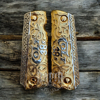 1911 45 38 Super Full Size Colt Gold Gun Pistol Grip Cachas & 24K Screws