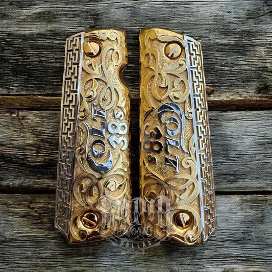 1911 45 38 Super Full Size Colt Gold Gun Pistol Grip Cachas & 24K Screws