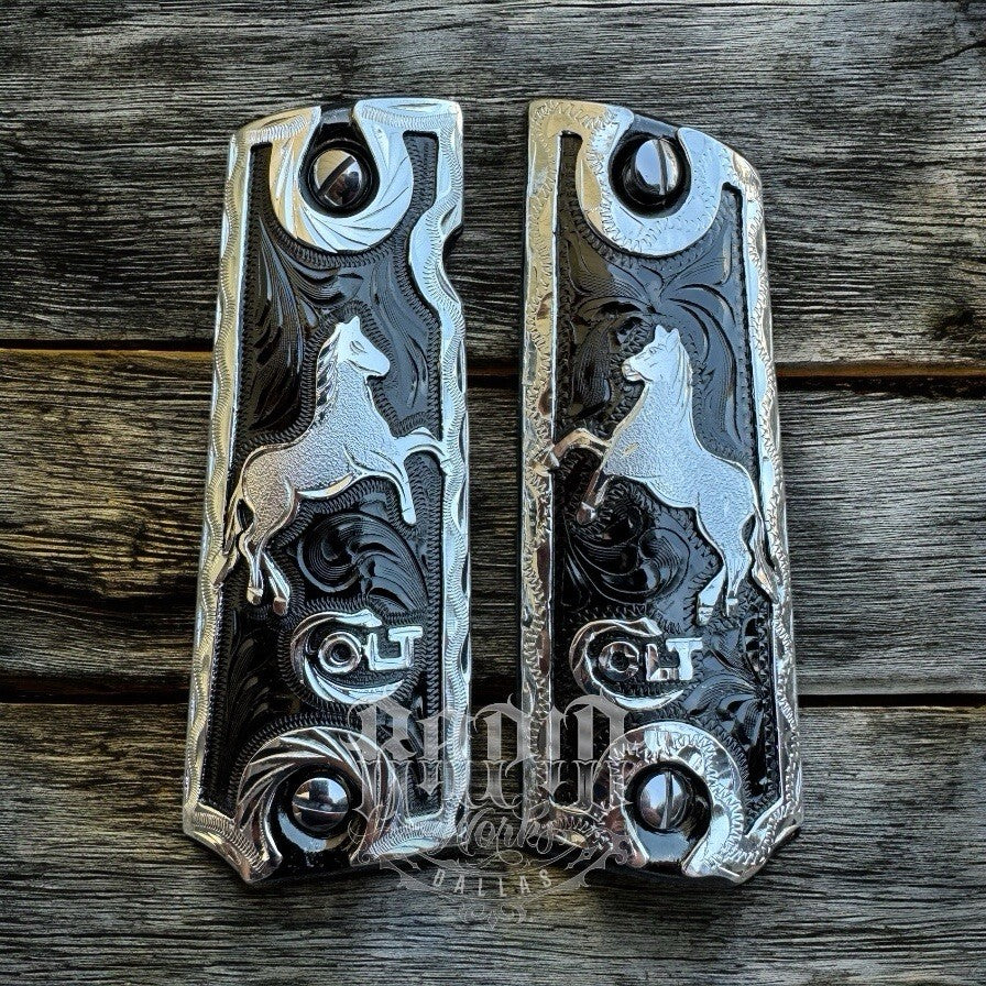 1911 45 38 Super Full Size Colt Horse Gun Pistol Grip Cachas & Polished Screws