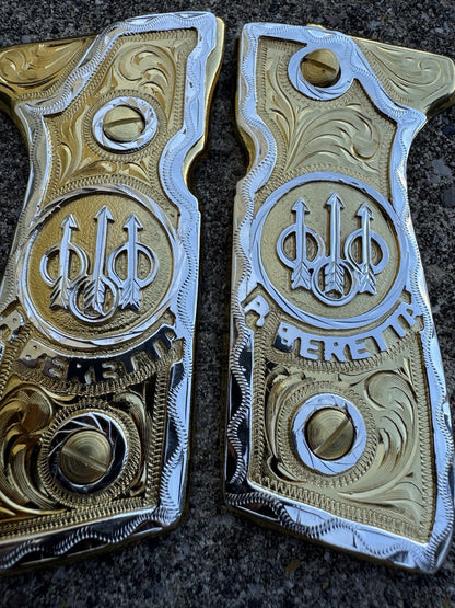 Beretta 92FS Cachas Gold Plated Pistol Custom Grips & Gold Screws