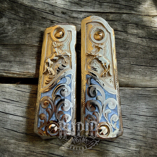 1911 45 38 Super Full Size Horse Gold Gun Pistol Grip Cachas & 24K Screws