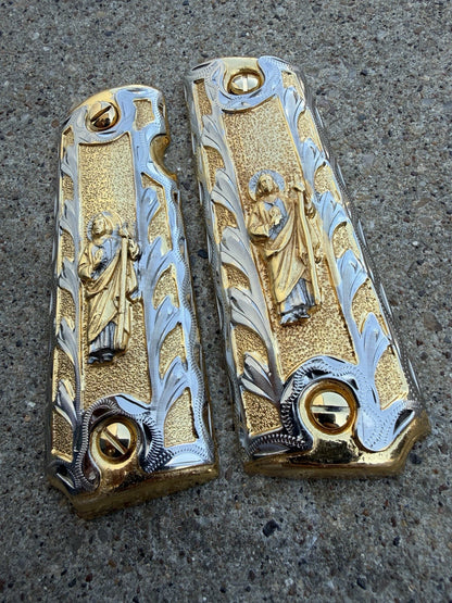 1911 45 38 Super Full Size San Judas Gold Gun Pistol Grip Cachas & 24K Screws
