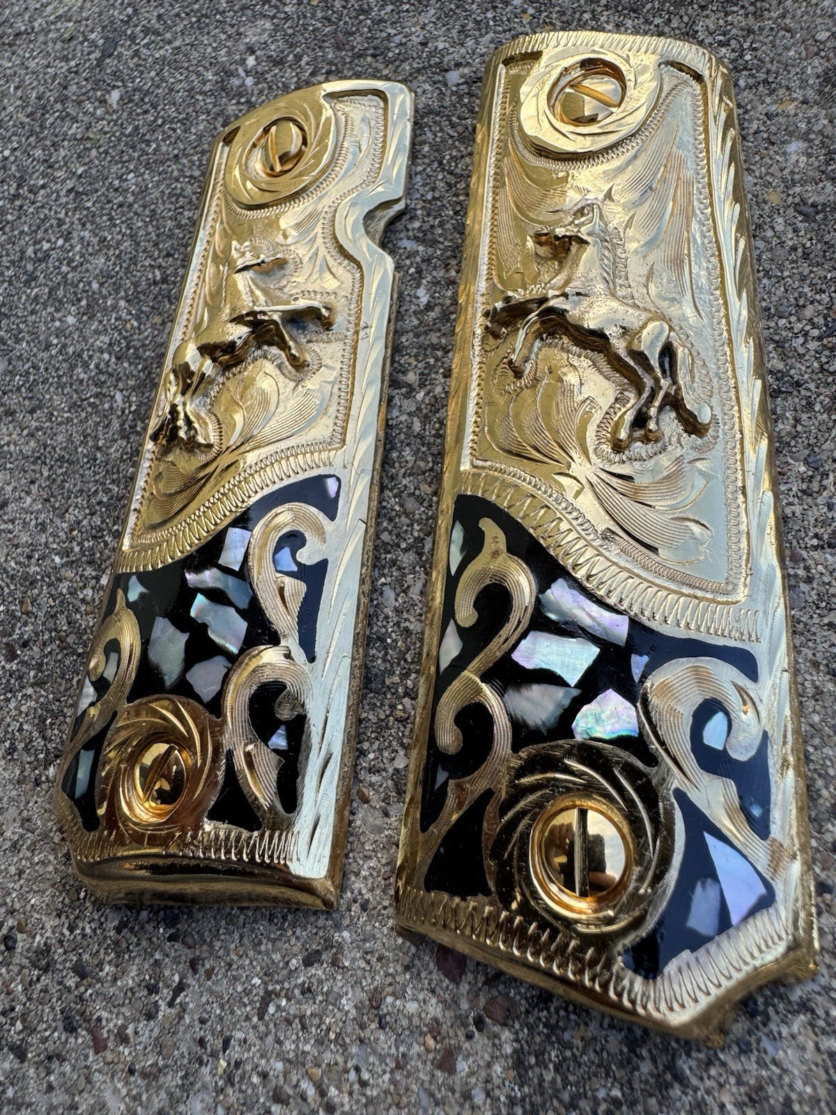 1911 45 38 Super Full Size Colt Horse Gold Gun Pistol Grip Cachas & 24K Screws