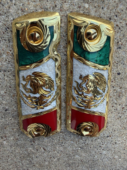 1911 45 38 Super Full Size Mexican Eagle Gold Gun Pistol Grip Cachas & 24K Screw