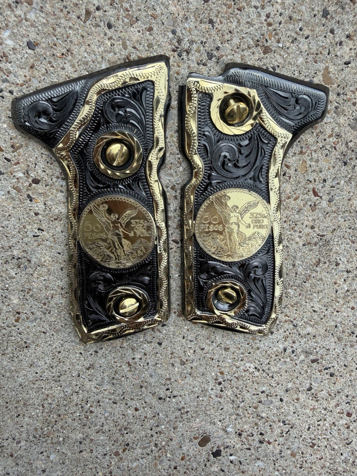 Beretta 92FS Cachas San Judas Gold Plated Pistol Custom Grips & Gold Screws