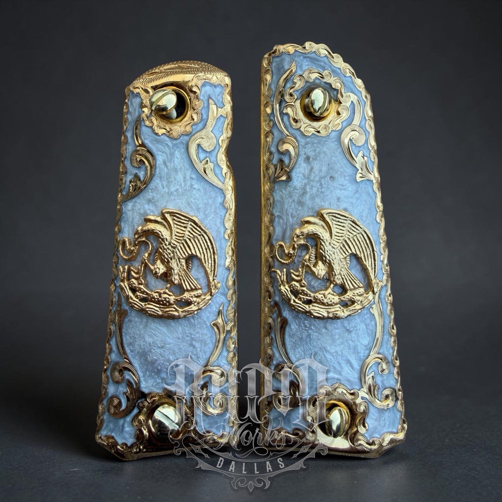 1911 45 38 Super Full Size Mexican Eagle Gold Gun Pistol Grip Cachas & 24K Screw