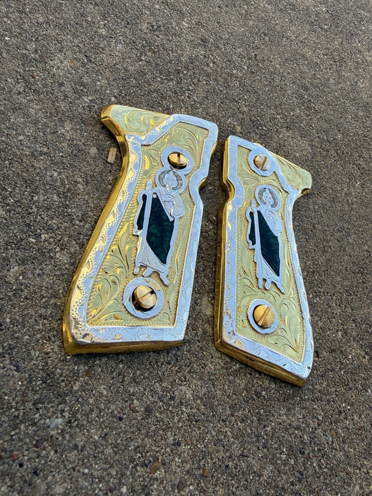 Beretta 92FS Cachas San Judas Gold Plated Pistol Custom Grips