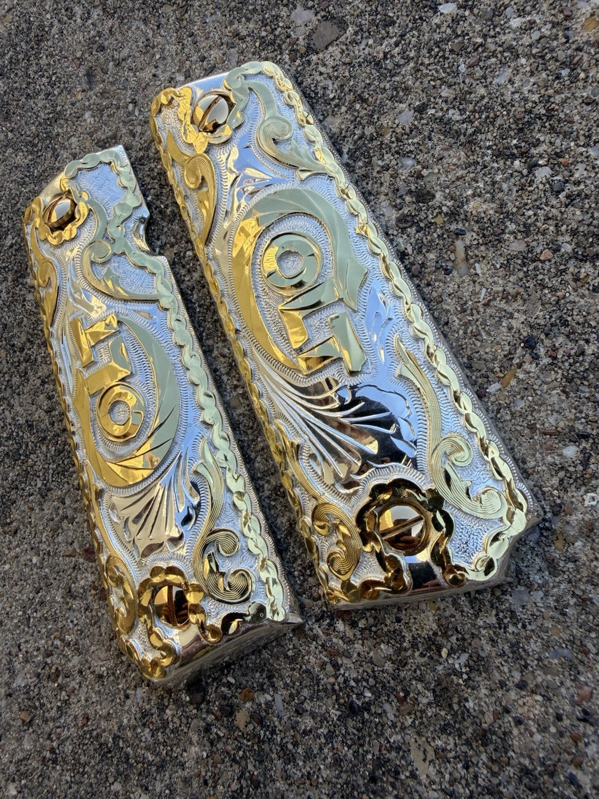 1911 45 38 Super Full Size Colt Gold Gun Pistol Grip Cachas & 24K Screws