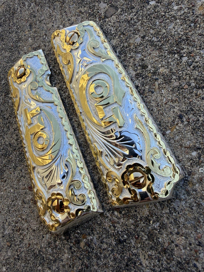 1911 45 38 Super Full Size Colt Gold Gun Pistol Grip Cachas & 24K Screws
