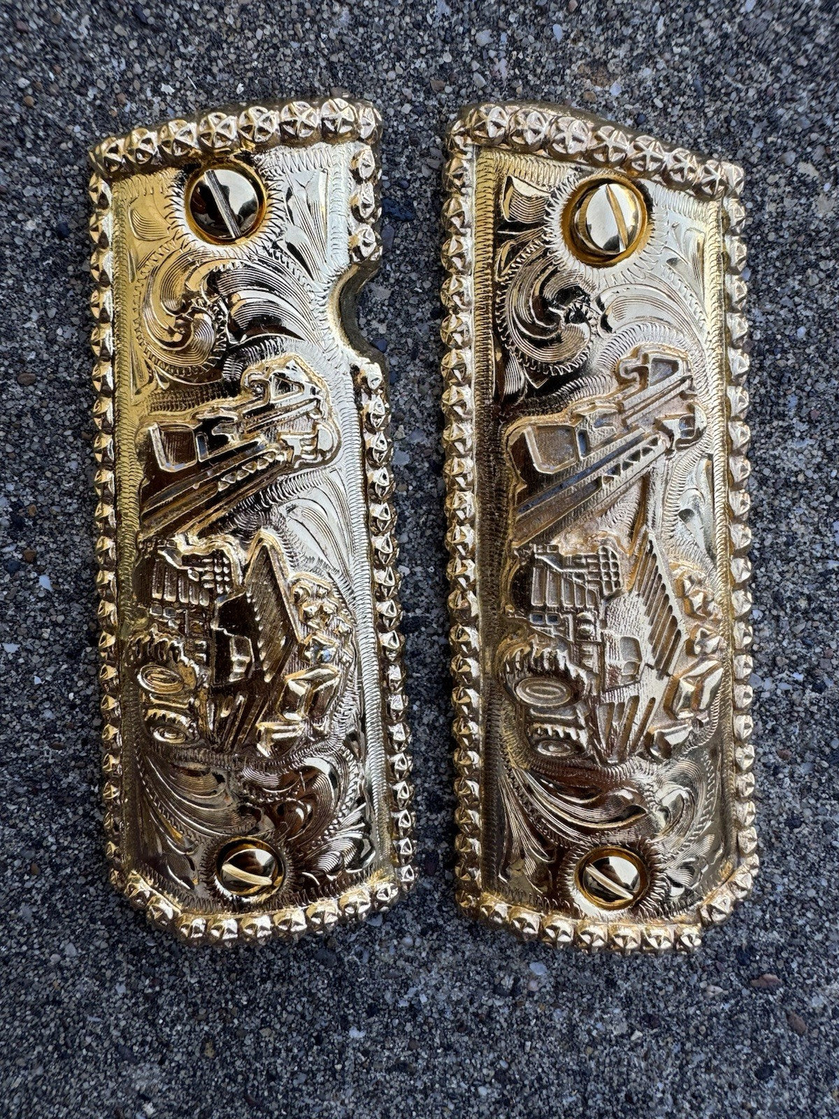 1911 45 38 Super Full Size Gold Gun Pistol Grip Cachas Chapeado & 24K Screws