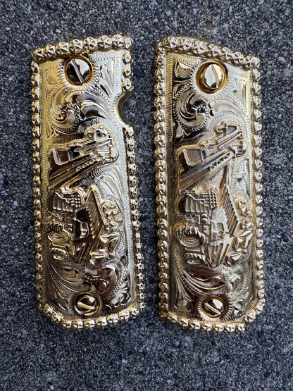 1911 45 38 Super Full Size Gold Gun Pistol Grip Cachas Chapeado & 24K Screws