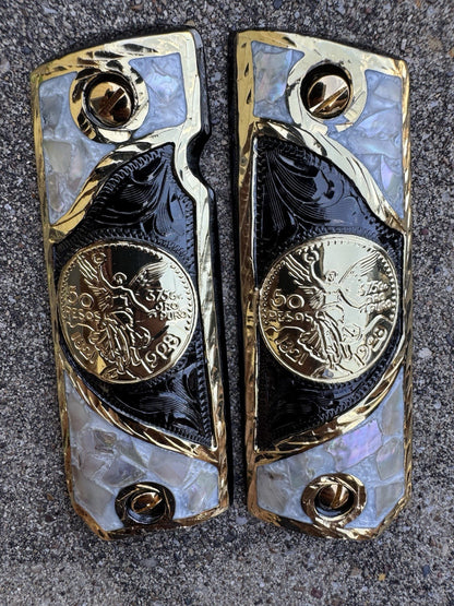 1911 45 38 Super Full Size Centenario Gold Gun Pistol Grip Cachas & 24K Screws