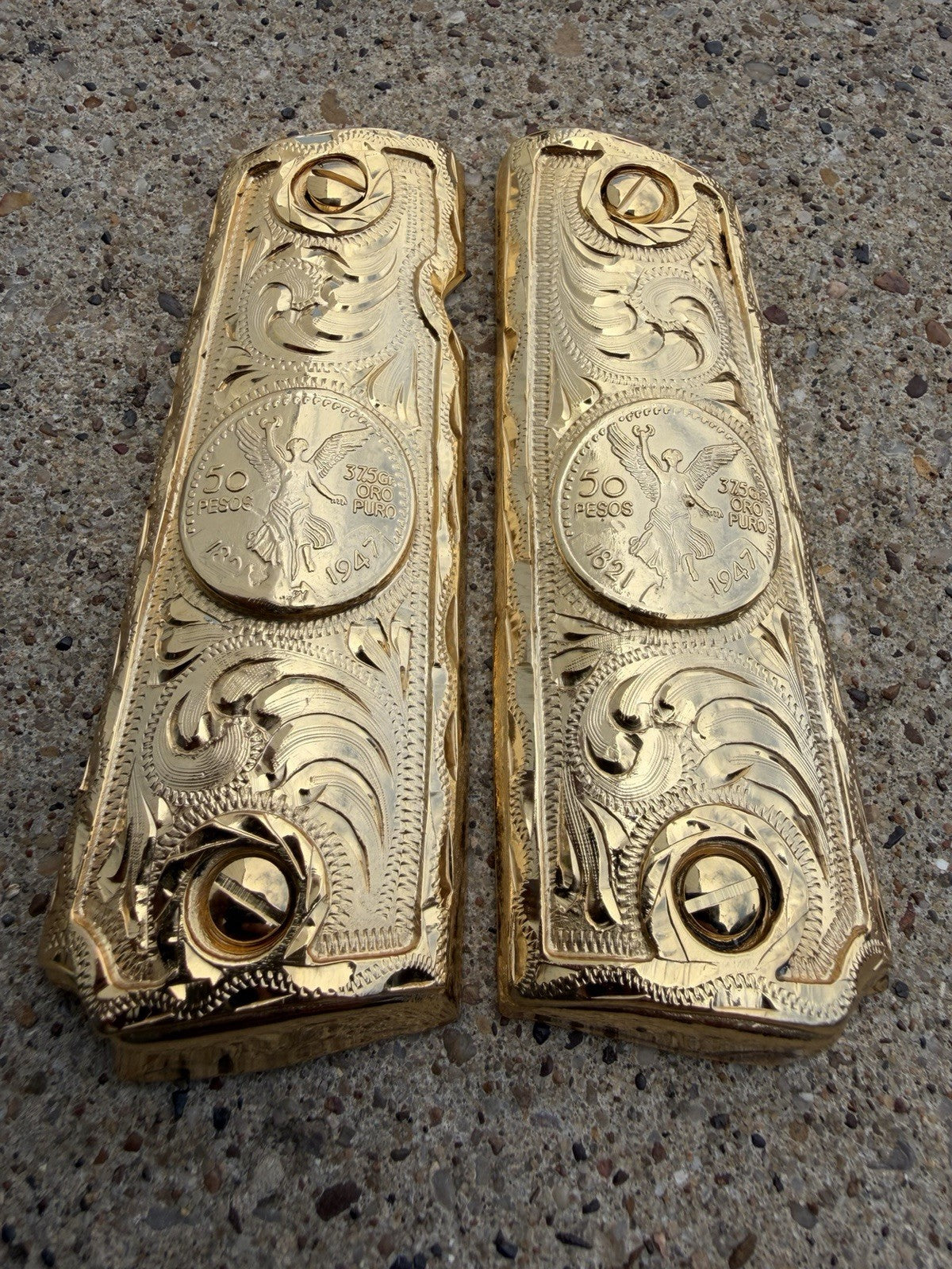 1911 45 38 Super Full Size Centenario Gold Gun Pistol Grip Cachas & 24K Screws