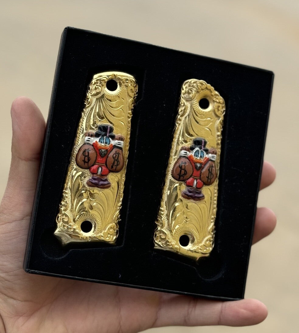 1911 45 38 Super Full Size Mcscrooge Duck Gold Gun Pistol Grip Cachas &24K Screw