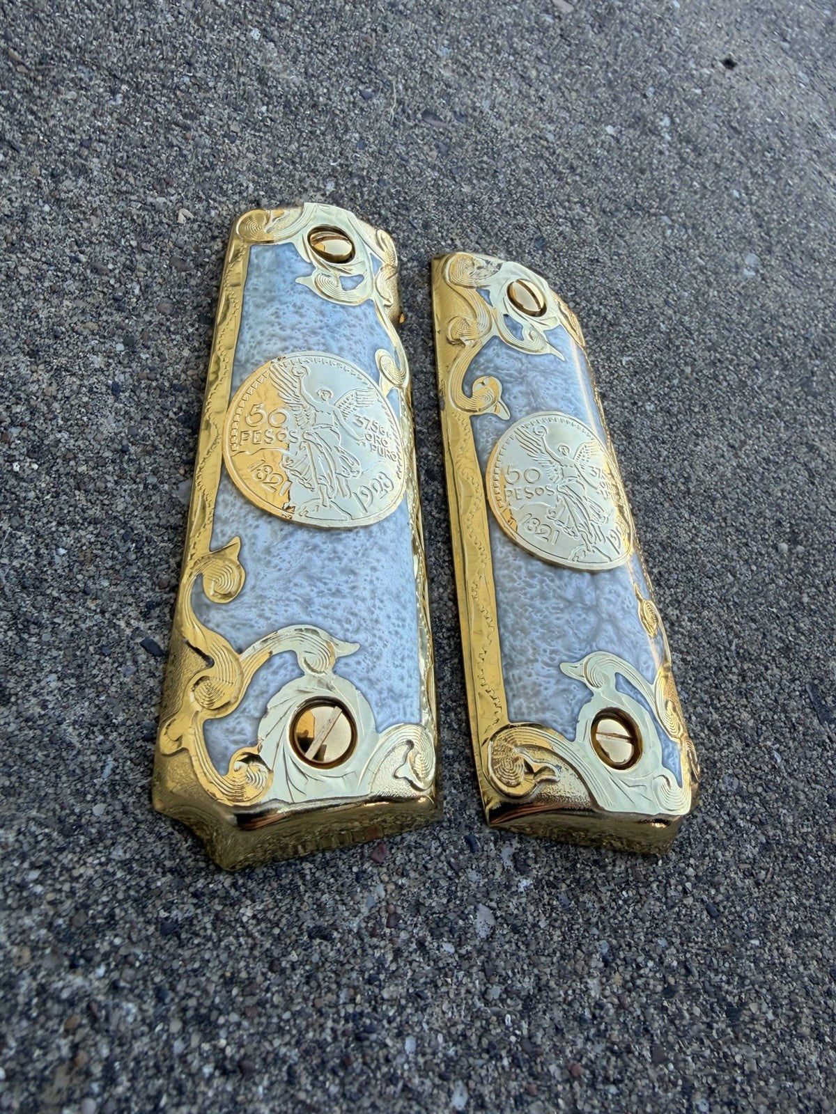 1911 45 38 Super Full Size Centenario Gold Gun Pistol Grip Cachas & 24K Screws
